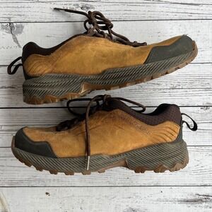 Merrell Mens Brown Leather Lace Up Waterproof Low Hiking Trail Shoes Size 9
